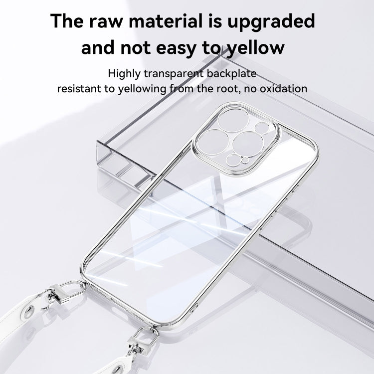 For iPhone 15 Pro SULADA Electroplated Clear TPU Soft Frame Phone Case with Wrist Strap(Silver) by SULADA