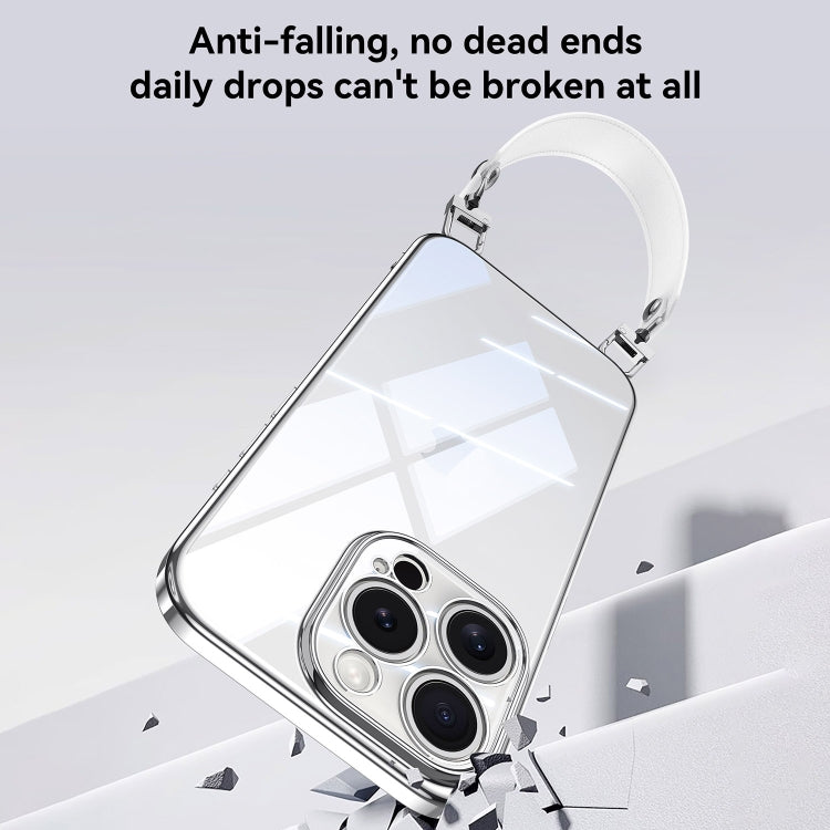 For iPhone 13 Pro Max SULADA Electroplated Clear TPU Soft Frame Phone Case with Wrist Strap(Silver) by SULADA
