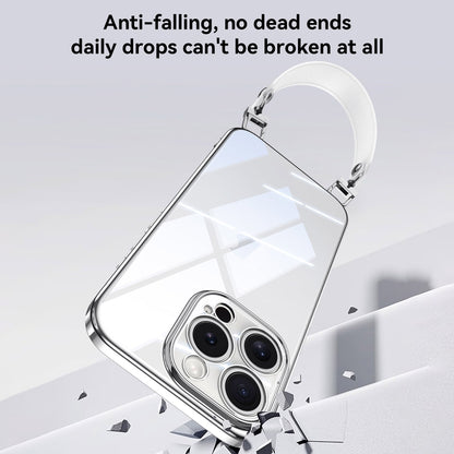 For iPhone 15 Pro SULADA Electroplated Clear TPU Soft Frame Phone Case with Wrist Strap(Silver) by SULADA