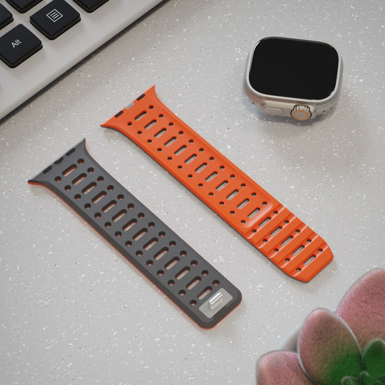 For Apple Watch SE 2023 44mm Single Pin Magnetic Silicone Watch Band(Grey Orange) by bashfashion