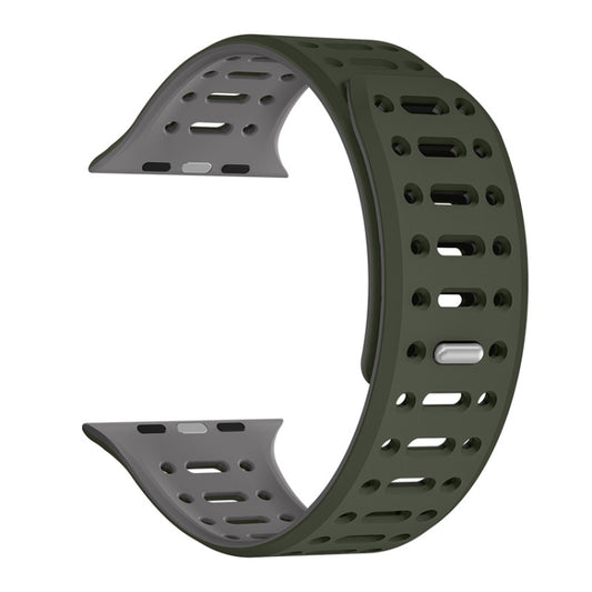 For Apple Watch Series 9 45mm Single Pin Magnetic Silicone Watch Band(Deep Green Grey) by bashfashion