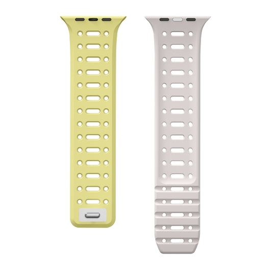 For Apple Watch Series 8 45mm Single Pin Magnetic Silicone Watch Band(Yellow Grey) by bashfashion