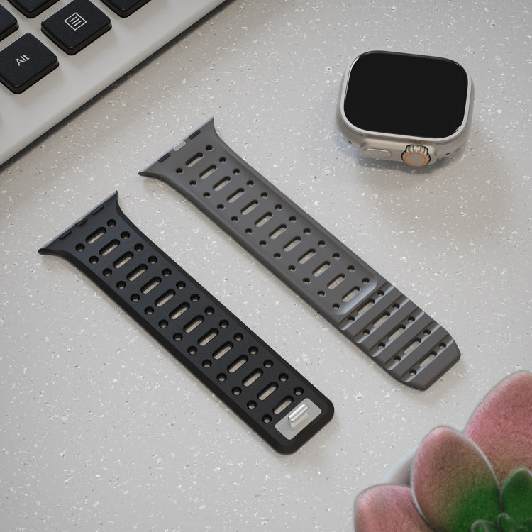 For Apple Watch Series 7 45mm Single Pin Magnetic Silicone Watch Band(Black Grey) by bashfashion