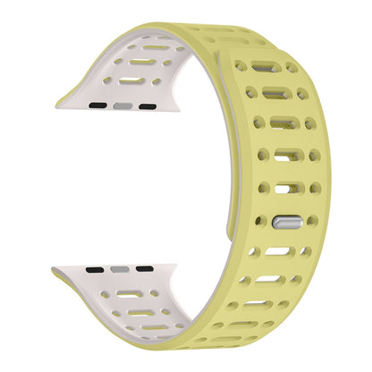 For Apple Watch Series 6 44mm Single Pin Magnetic Silicone Watch Band(Yellow Grey) by bashfashion