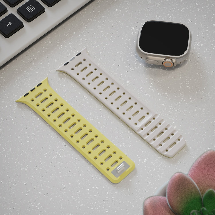 For Apple Watch Series 6 44mm Single Pin Magnetic Silicone Watch Band(Yellow Grey) by bashfashion