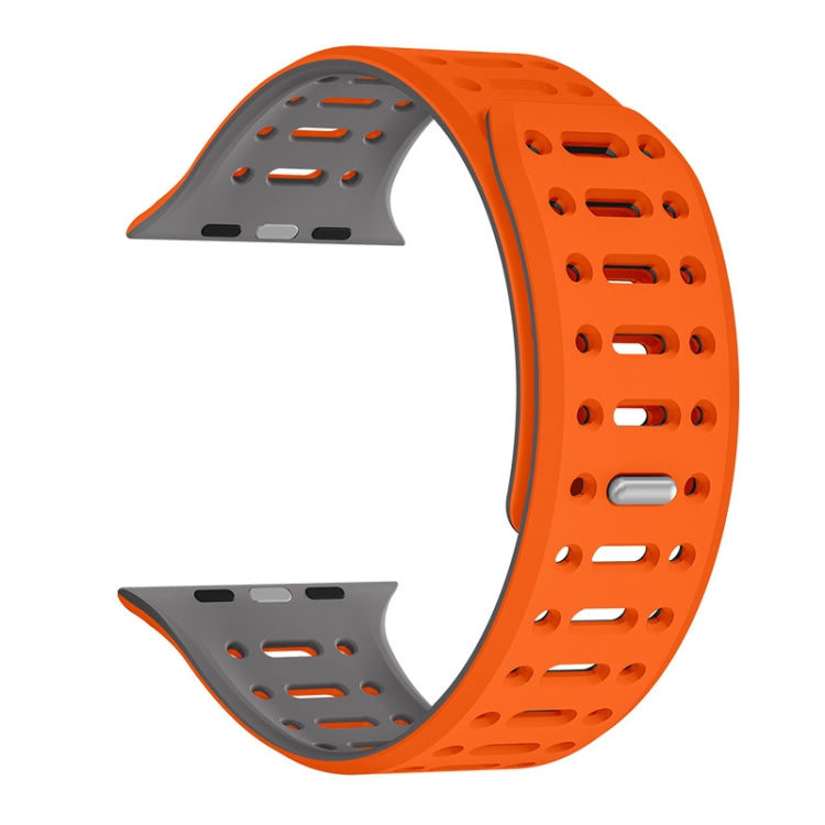 For Apple Watch Series 5 44mm Single Pin Magnetic Silicone Watch Band(Orange Grey) by bashfashion