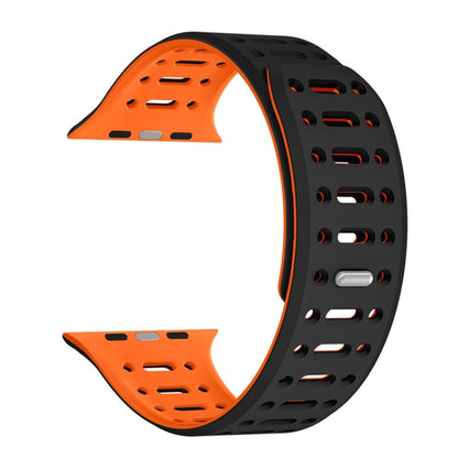 For Apple Watch Series 5 44mm Single Pin Magnetic Silicone Watch Band(Black Orange) by bashfashion