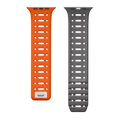 For Apple Watch Series 4 44mm Single Pin Magnetic Silicone Watch Band(Orange Grey) by bashfashion