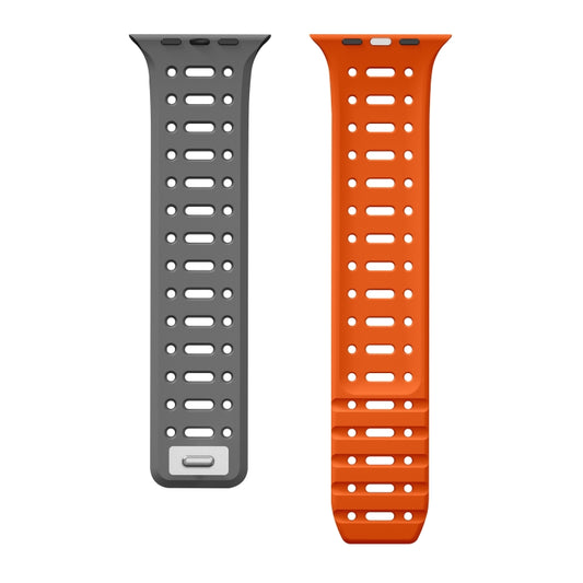 For Apple Watch Series 4 44mm Single Pin Magnetic Silicone Watch Band(Grey Orange) by bashfashion