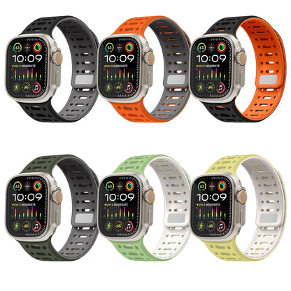 For Apple Watch Series 5 44mm Single Pin Magnetic Silicone Watch Band(Black Orange) by bashfashion