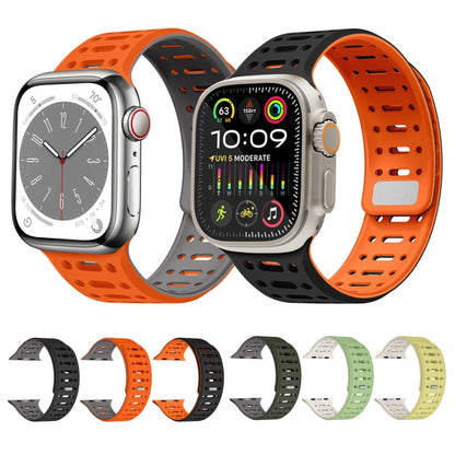 For Apple Watch Series 4 44mm Single Pin Magnetic Silicone Watch Band(Grey Orange) by bashfashion