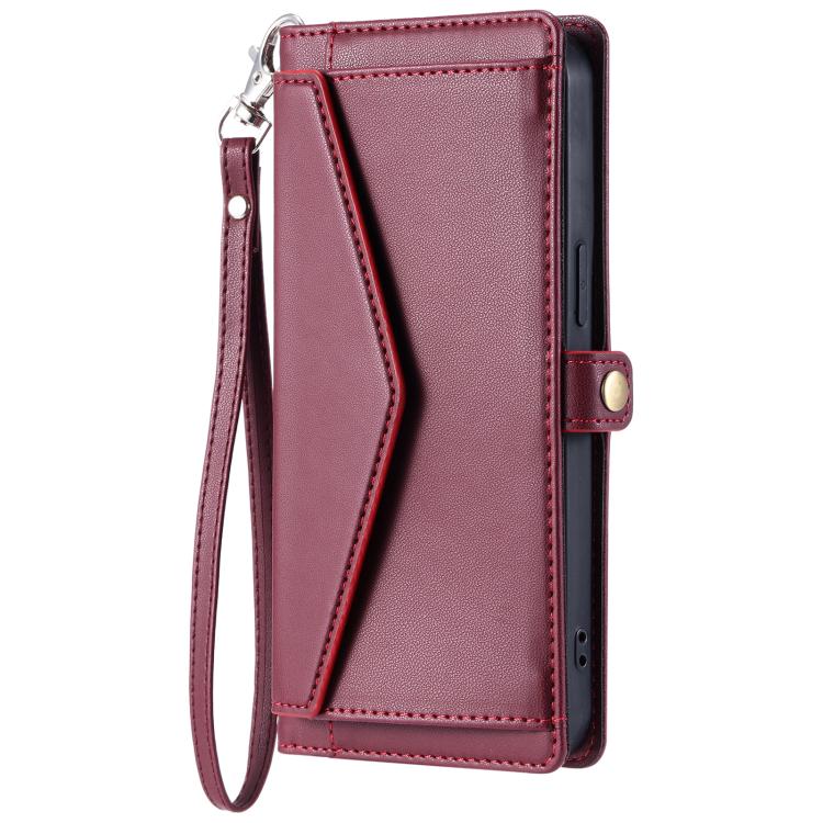 For iPhone 16e Wallet Multi-card Slot Leather Phone Case with Lanyard(Wine Red) by bashfashion