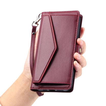 For iPhone 16e Wallet Multi-card Slot Leather Phone Case with Lanyard(Wine Red) by bashfashion