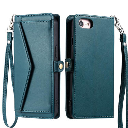 For iPhone 16e Wallet Multi-card Slot Leather Phone Case with Lanyard(Green) by bashfashion