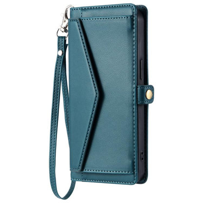 For iPhone 16e Wallet Multi-card Slot Leather Phone Case with Lanyard(Green) by bashfashion