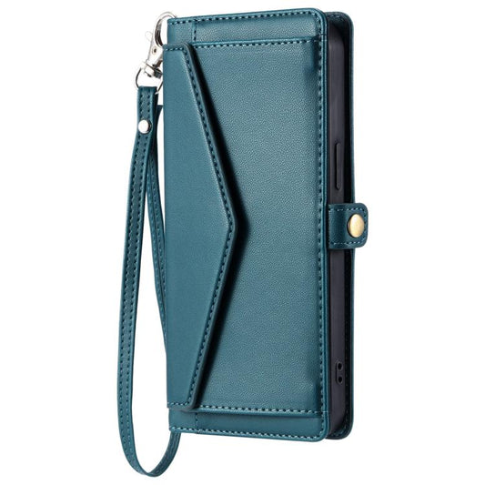 For iPhone 16e Wallet Multi-card Slot Leather Phone Case with Lanyard(Green) by bashfashion