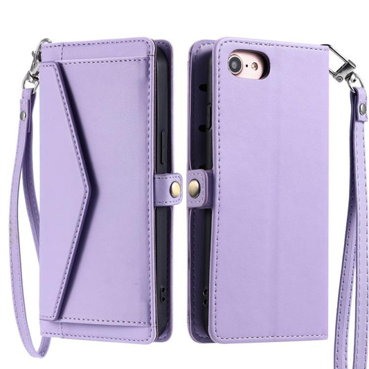 For iPhone 16e Wallet Multi-card Slot Leather Phone Case with Lanyard(Purple) by bashfashion