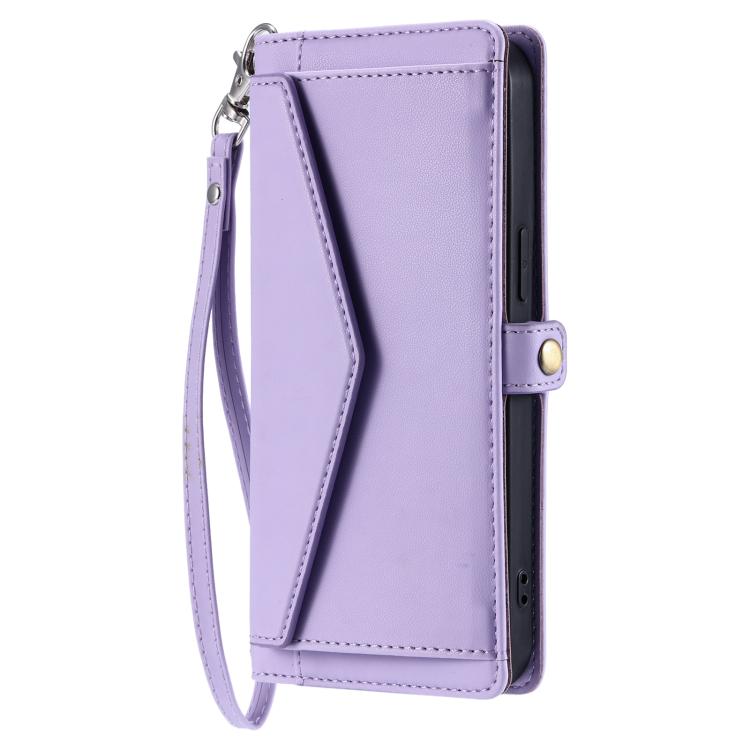 For iPhone 16e Wallet Multi-card Slot Leather Phone Case with Lanyard(Purple) by bashfashion