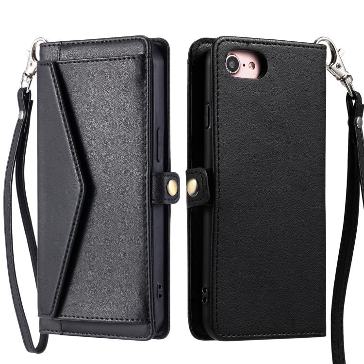 For iPhone 16e Wallet Multi-card Slot Leather Phone Case with Lanyard(Black) by bashfashion