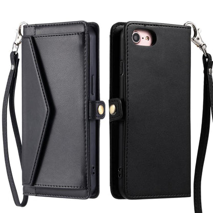 For iPhone 16e Wallet Multi-card Slot Leather Phone Case with Lanyard(Black) by bashfashion