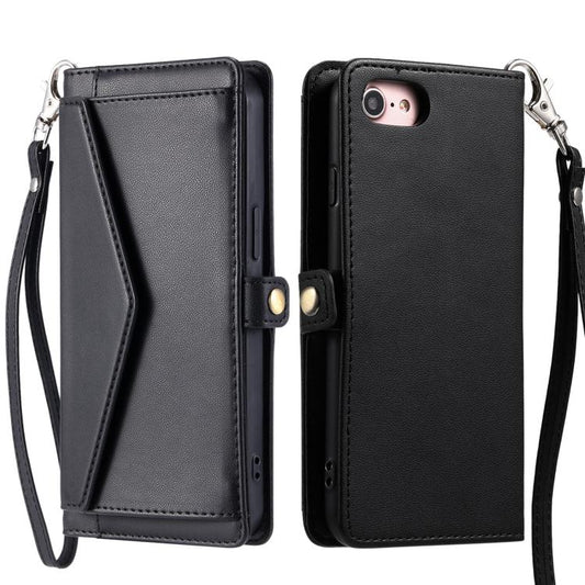 For iPhone 16e Wallet Multi-card Slot Leather Phone Case with Lanyard(Black) by bashfashion