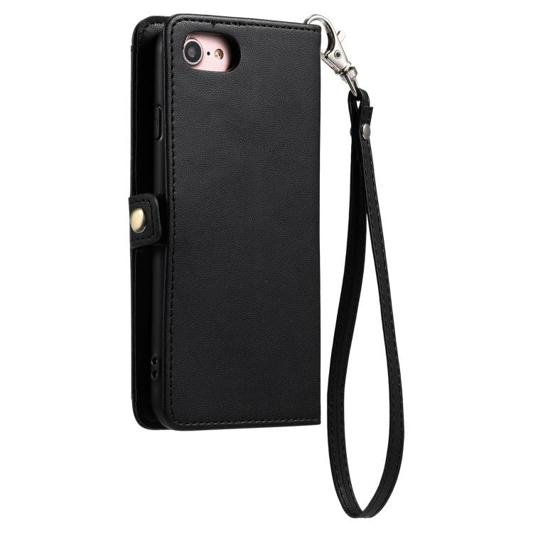 For iPhone 16e Wallet Multi-card Slot Leather Phone Case with Lanyard(Black) by bashfashion