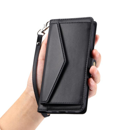 For iPhone 16e Wallet Multi-card Slot Leather Phone Case with Lanyard(Black) by bashfashion