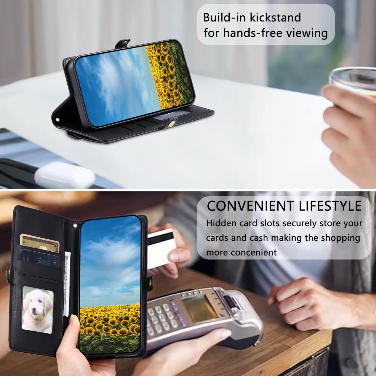 For iPhone 16e Wallet Multi-card Slot Leather Phone Case with Lanyard(Black) by bashfashion