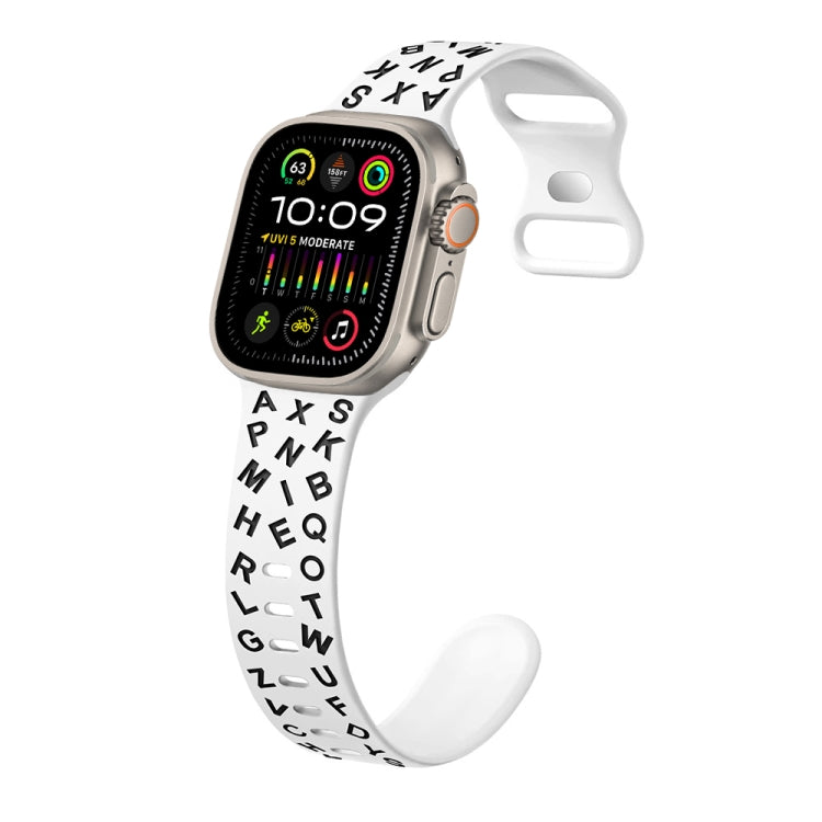 For Apple Watch Ultra 2 49mm English Letters Style Butterfly Buckle Silicone Watch Band(White Black) by bashfashion