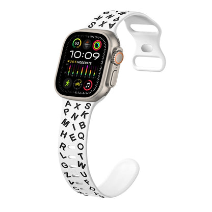 For Apple Watch Ultra 2 49mm English Letters Style Butterfly Buckle Silicone Watch Band(White Black) by bashfashion