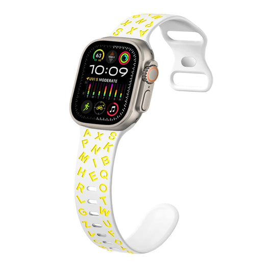 For Apple Watch Ultra 2 49mm English Letters Style Butterfly Buckle Silicone Watch Band(White Yellow) by bashfashion
