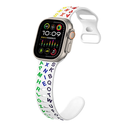 For Apple Watch Ultra 2 49mm English Letters Style Butterfly Buckle Silicone Watch Band(White Colorful) by bashfashion