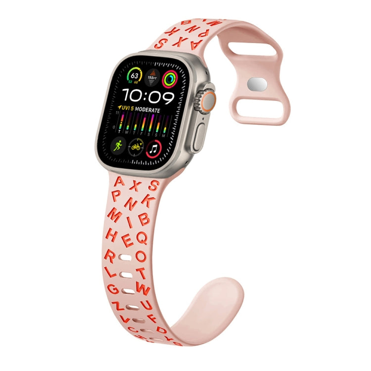 For Apple Watch Ultra 2 49mm English Letters Style Butterfly Buckle Silicone Watch Band(Pink Sand Orange) by bashfashion