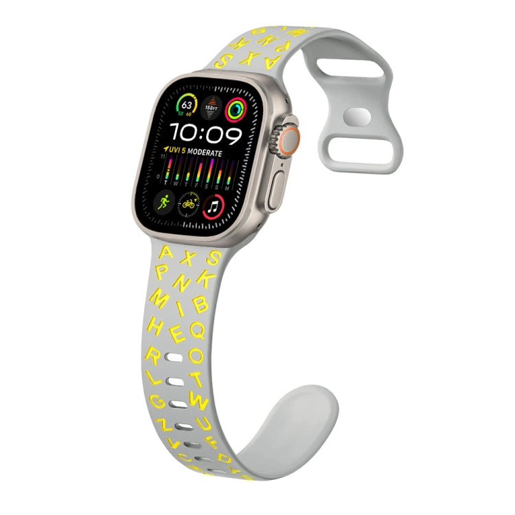 For Apple Watch Ultra 2 49mm English Letters Style Butterfly Buckle Silicone Watch Band(Grey Yellow) by bashfashion