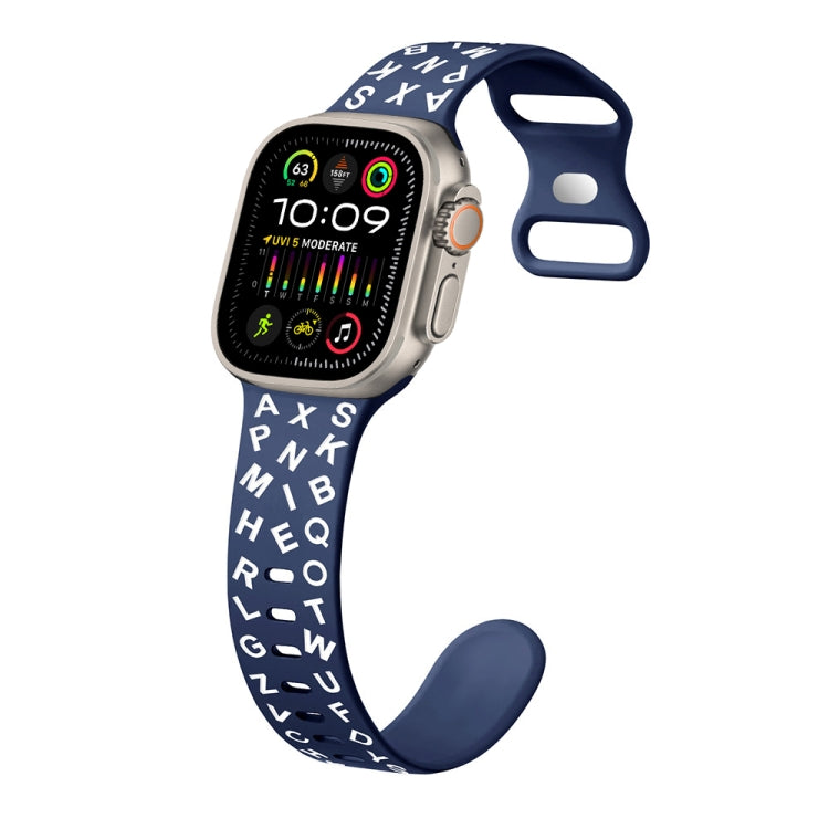 For Apple Watch Ultra 2 49mm English Letters Style Butterfly Buckle Silicone Watch Band(Midnight Blue White) by bashfashion