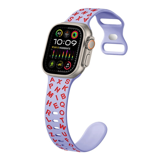 For Apple Watch Ultra 2 49mm English Letters Style Butterfly Buckle Silicone Watch Band(Lilac Red) by bashfashion
