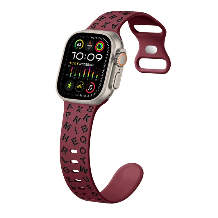 For Apple Watch Ultra 49mm English Letters Style Butterfly Buckle Silicone Watch Band(Wine Red Black) by bashfashion