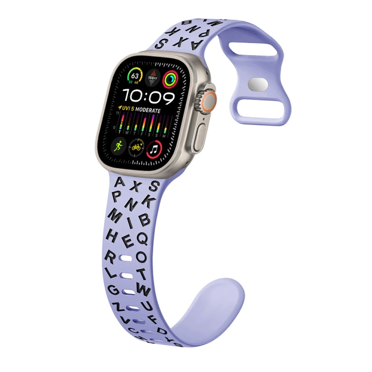 For Apple Watch Ultra 49mm English Letters Style Butterfly Buckle Silicone Watch Band(Lilac Black) by bashfashion