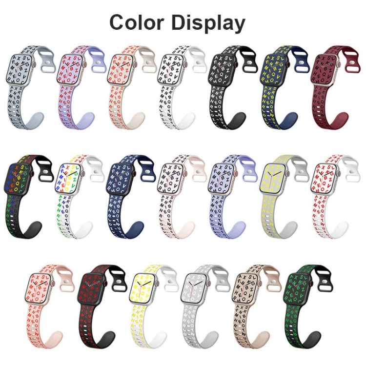 For Apple Watch Ultra 2 49mm English Letters Style Butterfly Buckle Silicone Watch Band(White Yellow) by bashfashion