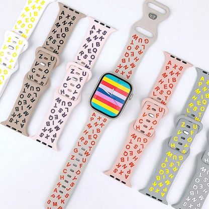 For Apple Watch Ultra 2 49mm English Letters Style Butterfly Buckle Silicone Watch Band(Grey Yellow) by bashfashion
