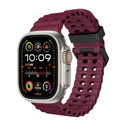For Apple Watch Ultra 2 49mm Ocean Dual-Row Hole Silicone Watch Band(Wine Red) by bashfashion