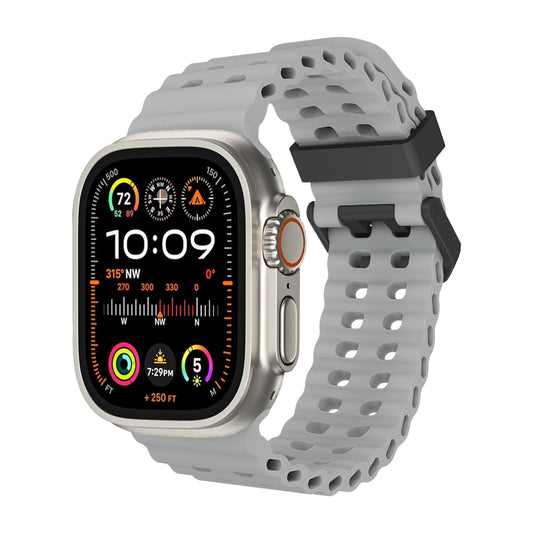 For Apple Watch Ultra 2 49mm Ocean Dual-Row Hole Silicone Watch Band(Cloudy Gray) by bashfashion