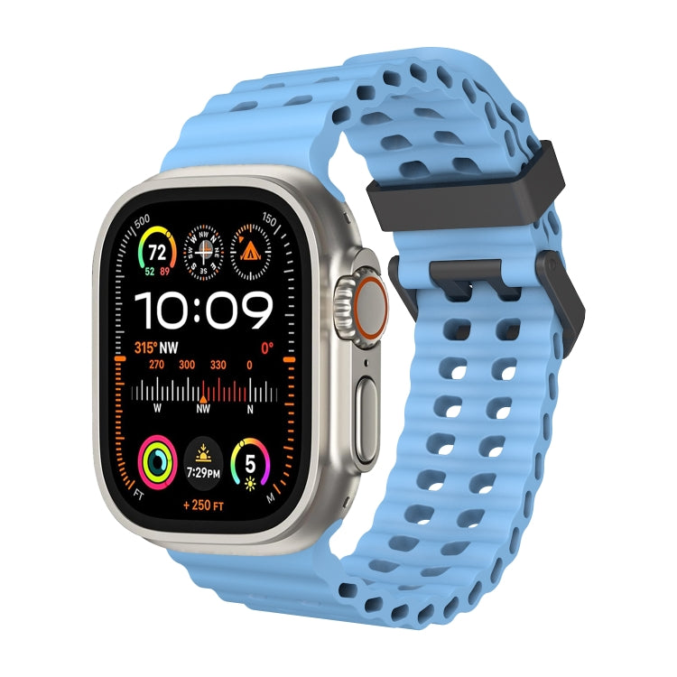 For Apple Watch Ultra 49mm Ocean Dual-Row Hole Silicone Watch Band(Premium Blue) by bashfashion