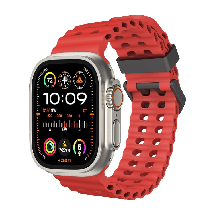 For Apple Watch Ultra 49mm Ocean Dual-Row Hole Silicone Watch Band(Red) by bashfashion