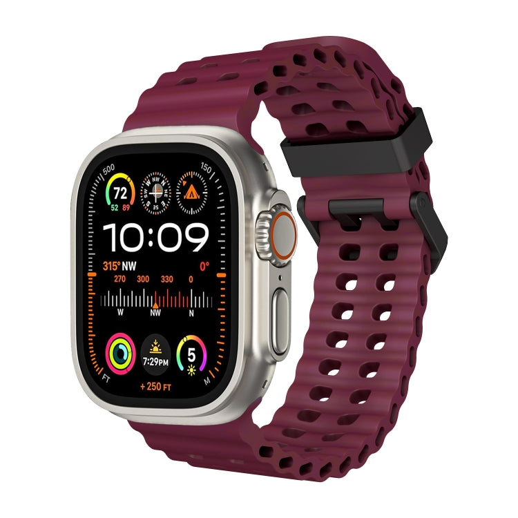 For Apple Watch Ultra 49mm Ocean Dual-Row Hole Silicone Watch Band(Wine Red) by bashfashion