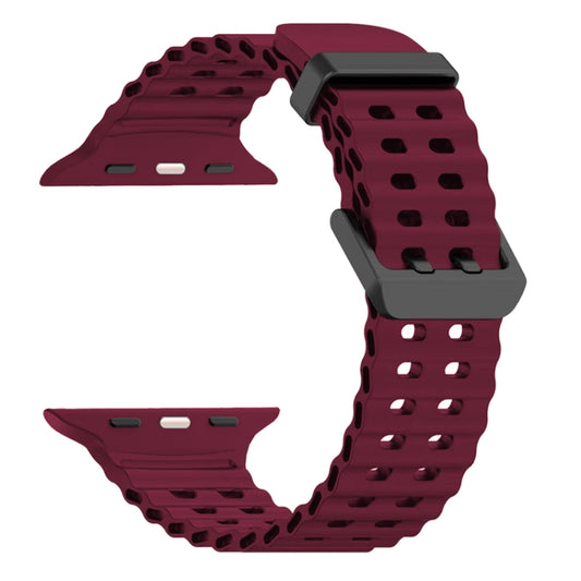 For Apple Watch Ultra 49mm Ocean Dual-Row Hole Silicone Watch Band(Wine Red) by bashfashion