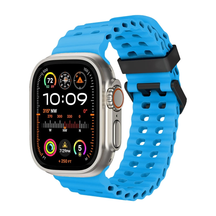 For Apple Watch Ultra 49mm Ocean Dual-Row Hole Silicone Watch Band(Blue) by bashfashion