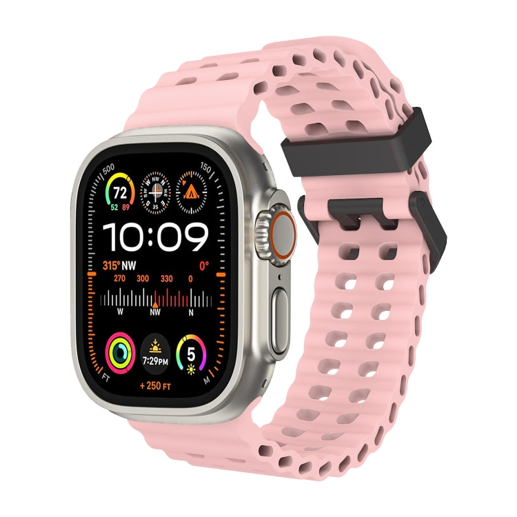 For Apple Watch Ultra 49mm Ocean Dual-Row Hole Silicone Watch Band(Vintage Rose) by bashfashion
