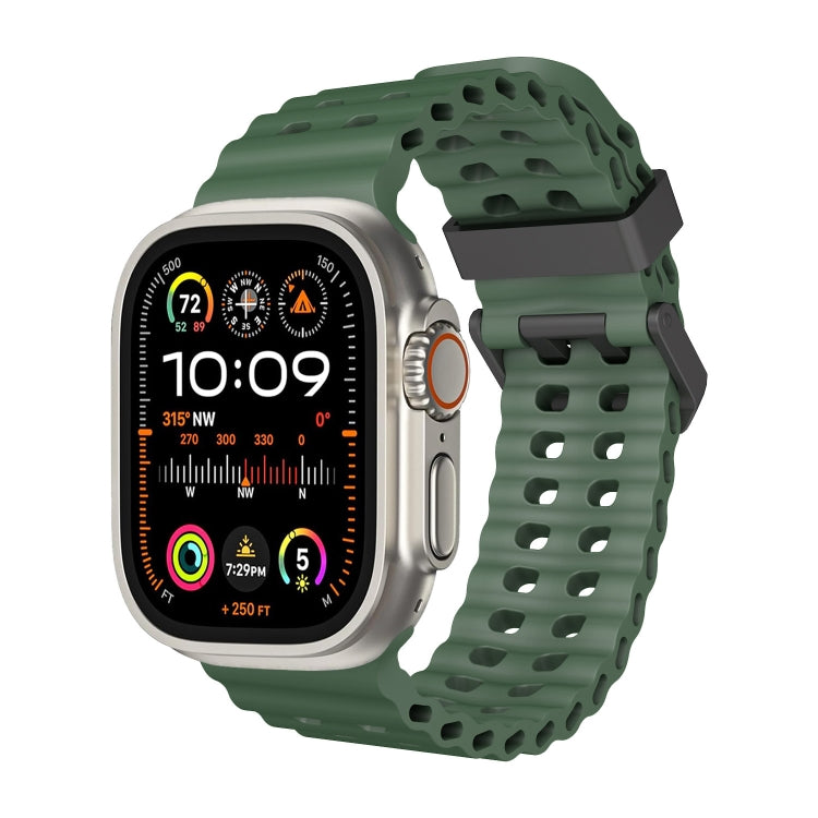For Apple Watch Ultra 49mm Ocean Dual-Row Hole Silicone Watch Band(Forest Green) by bashfashion
