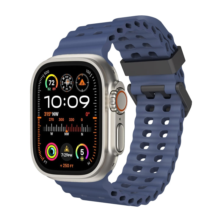 For Apple Watch Ultra 49mm Ocean Dual-Row Hole Silicone Watch Band(Midnight Blue) by bashfashion